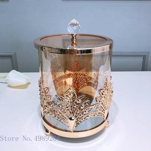 Golden Metallic Glass Storage Jar Desktop Storage Organization Amber Glass Jar Jewelry Glassware with Lid Home Decoration