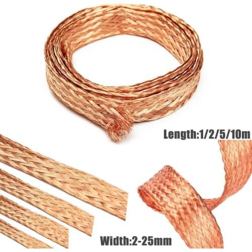 1M 5M 10M Pure Copper Braid Knitted Mesh Anti-interference 2mm/4mm/6mm/8mm/12mm/14mm/18mm/25mm Lead Wire Flexibility Cable Flat
