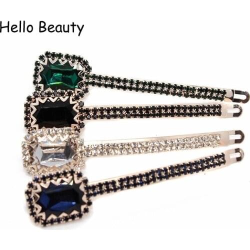 1 Pair Trendy Diamante Hair Accessories Large Rhinestone Hair Barrette Luxury Jewelry Green Black Crystal Hair Clips For Women