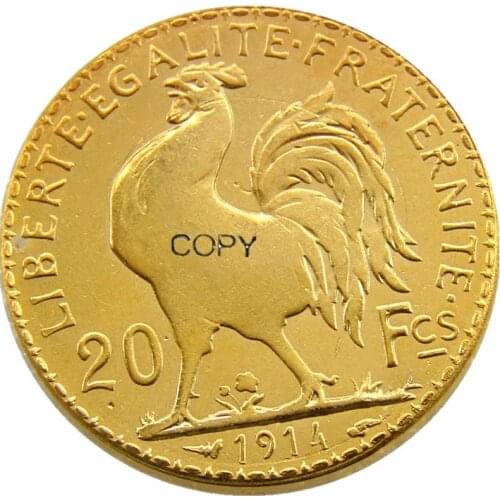 1914 France 20 Franc Rooster Gold Plated Copy Coin