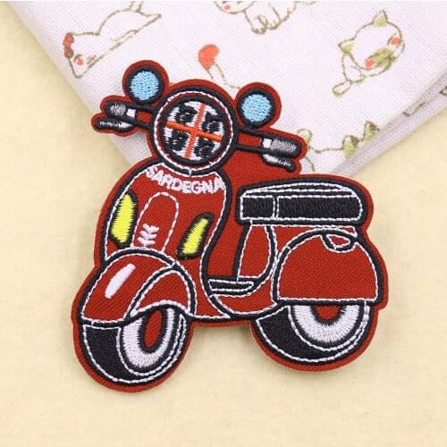 2PCS Cartoon Red electric car Patches Embroidered Cartoon Travel Tool Car Boats Sewing Appliques DIY Children Clothes Stickers
