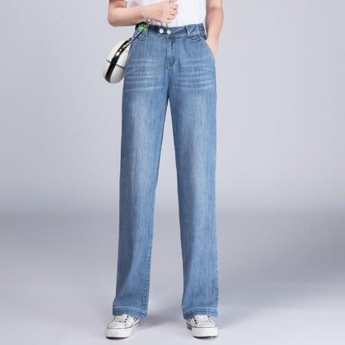 2021 Loose Wide Leg Womens Jeans Summer New Korean High Waist Straight Tube Light Color Mop Pants