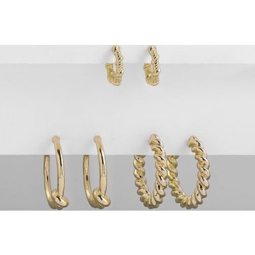 3pair/set New Design Geometric Twisted Earring for Women Gold Color Big Round Circle C Shape Hoop Earrings Female Simple Jewelry