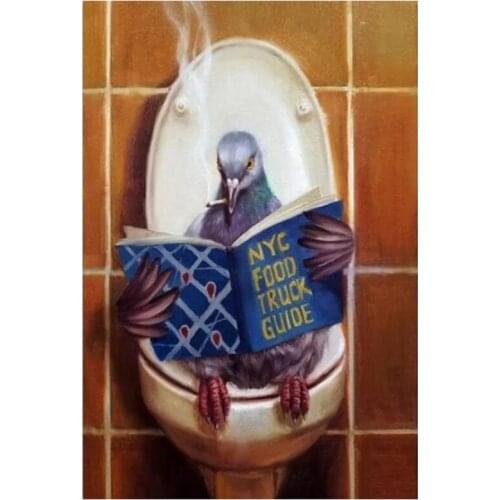 5D DIY The Bathroom Art Funny Animal Diamond Painting Cross Stitch Embroidery Mosaic Picture Of Rhinestones Home Decor FC472