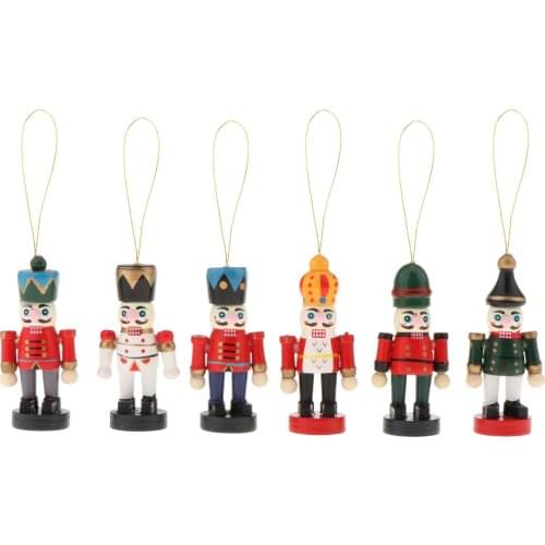 6 Pieces Handpainted Wooden Christmas Nutcracker Doll Puppet Shop Tree Hanging Decor