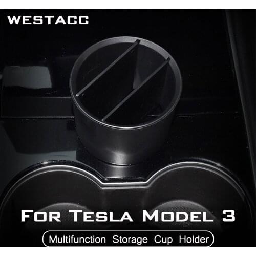 ABS Car Multifunctional Storage Cup Holder Card Fixator Split Cover Case for Tesla Model 3 2016 - 2021 Interior Accessories