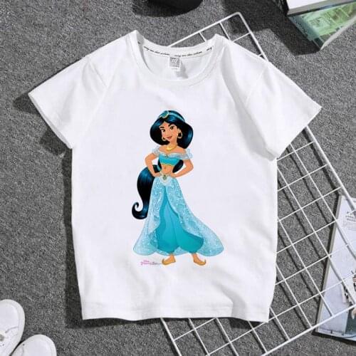 White T-shirt summer childrens clothing Aladdin Jasmine Princess boys and girls t-shirt printing often round neck short sleeve
