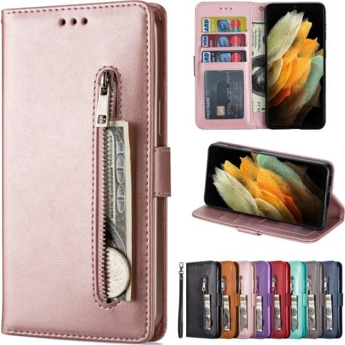 Zipper Leather Case For Samsung Galaxy S21 S20 Ultra S10 S9 S8 Plus S6 S7 Edge S10E S20 FE Note 20 10 9 8 Lite Flip Phone Cover