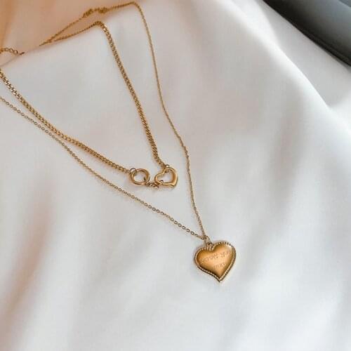 XIYANIKE 316L Stainless Steel Gold Color Heart Double Layer Long Necklaces For Women Chokers 2021 Trend New Fashion Gift Jewelry