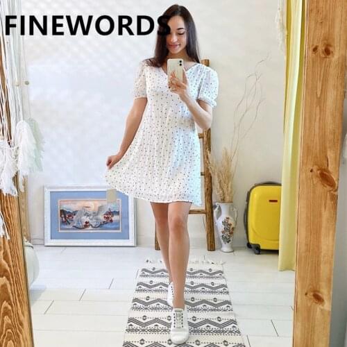 FINEWORDS Janpan Kawaii Polka Dot Printed Long Dress Summer Vintage Knee Length Chiffon Dress Korean Swing Elegant Party Dresses
