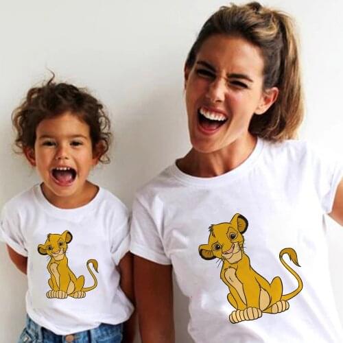 New Simba The Lion King Print T-shirt Women Short Sleeve Men Tshirt Cute Casual Hip-hop Children Top Family Look Outfit Dropship