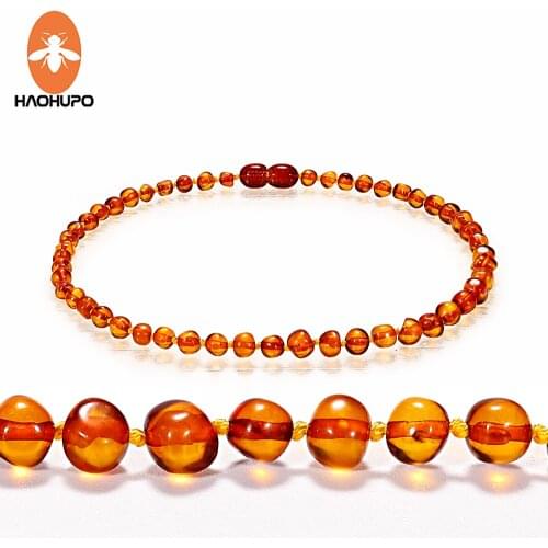 HAOHUPO Cognac Natural Amber Necklace for Baby Adult Baroque Baltic Amber Beads Jewelry Natural Stone Collar Supplier 7 Colors