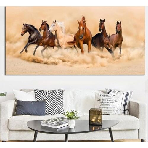 Modern Landscape Poster Print Abstract Six Running Horses Oil Painting on Canvas Wall Picture for Living Room Cuadros Home Decor