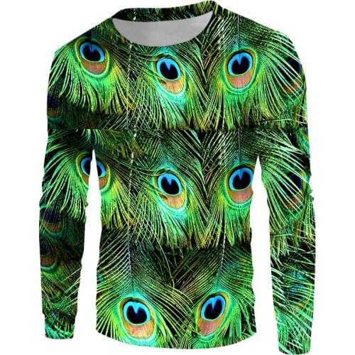 UJWI Classic Green peacock feather Style Sweatshirt Harajuku Men/Women Long Sleeve 3D Print Round Neck Pullover Dropship