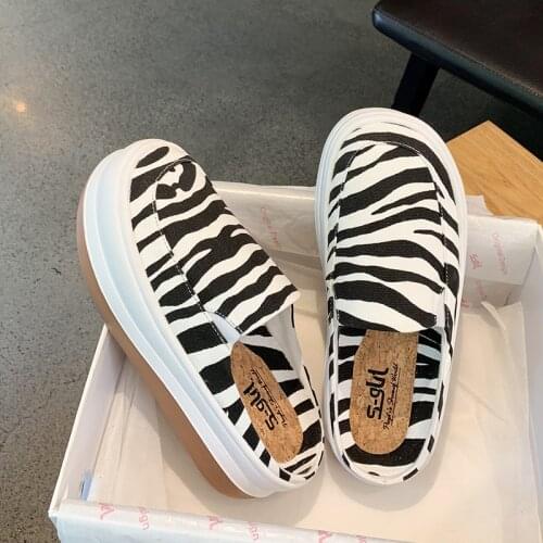 Zebra Pattern Fashion Casual Sneakers Wedges Heels Slides Women Sandals Comfort Platform Slippers Vulcanized No Heel Lazy Shoes