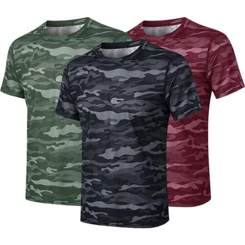 Camouflage T Shirt Men Gym Tshirt Men Bodybuilding Tops Army Green Shirt Quick Dry Running T-Shirts High Quality Polyester Tee