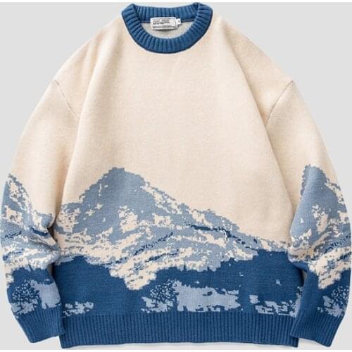 LDKVGSU-Youth Men Harajuku Moutain Winter Sweaters 2021 Pullover Mens Oversized Korean Fashions Sweater Women Vintage Clothes