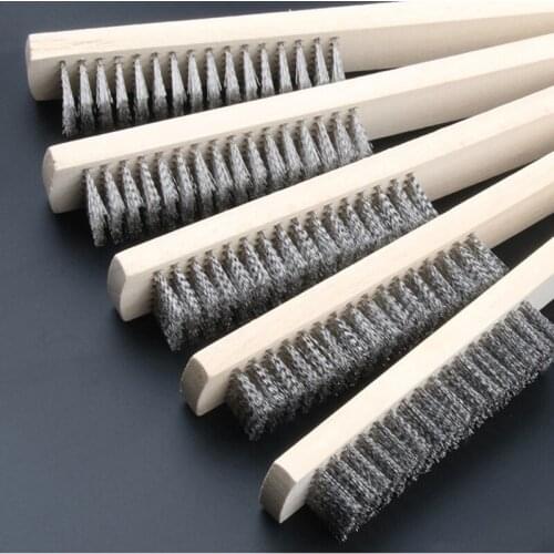 Wire Brush Set, Stainless Steel Wire Scratch Brush for Cleaning Rust with Long Curved Wood Handle, 3 Pieces