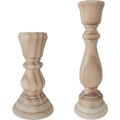 Rustic Unfinished Pillar Candle Holder Candlestick Stand Centerpiece Decor