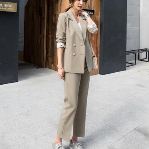 Women Suit 2 Piece Sets Casual Blazer High Waist Pant Office Lady Notched Jacket Pant Suits set