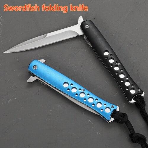R Swordfish Sharp Little Knife, Invisible Folding Knife,Field Survival Defense, Fishing Ppicnic, Multi-Purpose Knife, Blue,Black