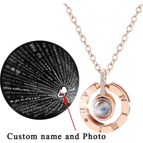 Custom Name Photo 100 Languages I Love You Projection Choker Necklace Chain Love Memory Crystal Pendant for Lover Jewelry Gift