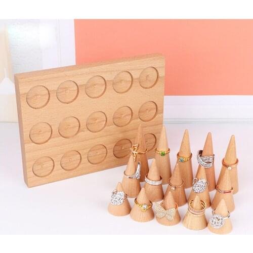 15 Solid Wood Jewelry Rings Display Stand Cone Storage Rack Organizer Holder Home Accessories