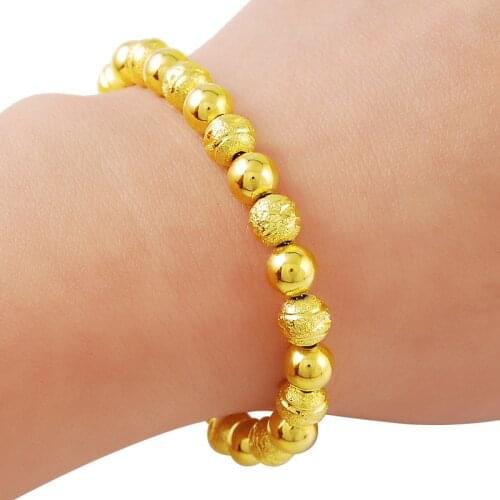 24K Gold Bracelet Large And Small Buddha Beads Gold-Plated Fashion Bracelet, Suitable For WomenS Jewelry Gifts