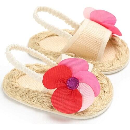 2020 New Fashion Baby Infant Kids Girl Rattan Sole Crib Sandals Toddler Newborn Flower Shoes