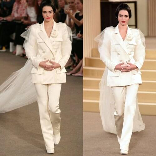 Chic 2021 Women Suits with Wraps Evening Dresses Sexy Double Breasted Long Sleeve Pant Suits Prom Gowns Party Wear