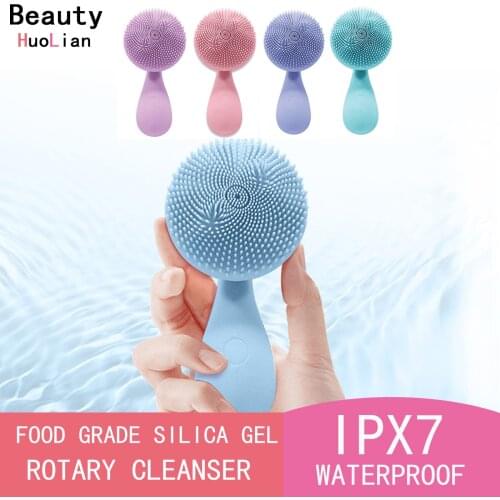 Silicone Massage Facial Cleanser Magnetic Absorption Wireless Charging Rotating Bead Sonic Vibration Skin Cleansing Device