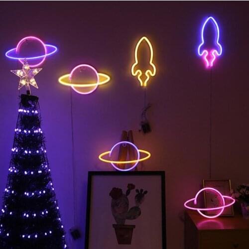 LED Neon Light USB Powered Art Sign Bedroom Decoration Planet Universe Rocket Modeling Light LED Bedroom Decorative Night Lamp