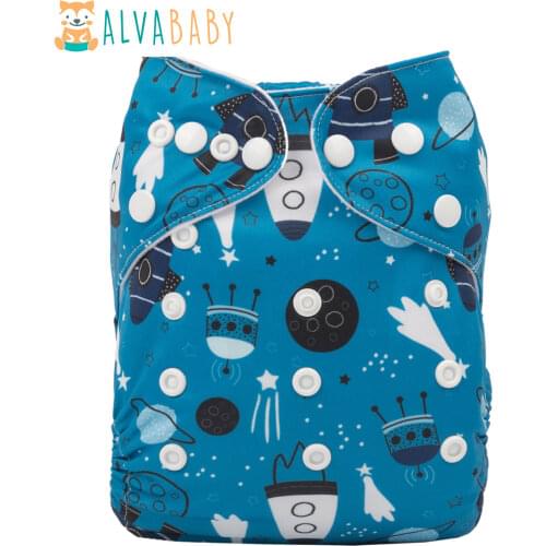 ALVABABY Cloth Diapers Baby 2021 New Printed Baby Modern Cloth Nappy with 1pc Microfiber Insert