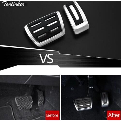 Tonlinker 2 pcs DIY stainless steel car styling Refit throttle & brake pedal sticker Cover Case For vw SKODA Superb 2015-16