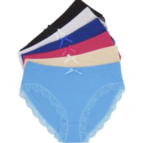 Plus Size 2xl 3xl 4xl Womens Briefs Appare Mid-rise Cozy Solid Lace Patchwork Candy Color Cotton Panties Underwear for Women