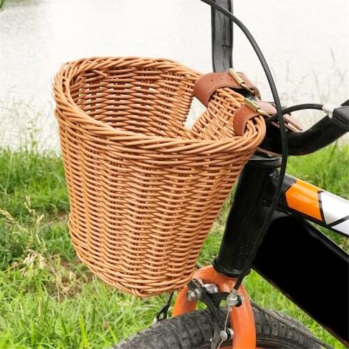Front Handle Bicycle Basket Hand-made Artificially Woven Bicycle Basket Wicker Blue Suitable For Boys And Girls Bicycle Basket