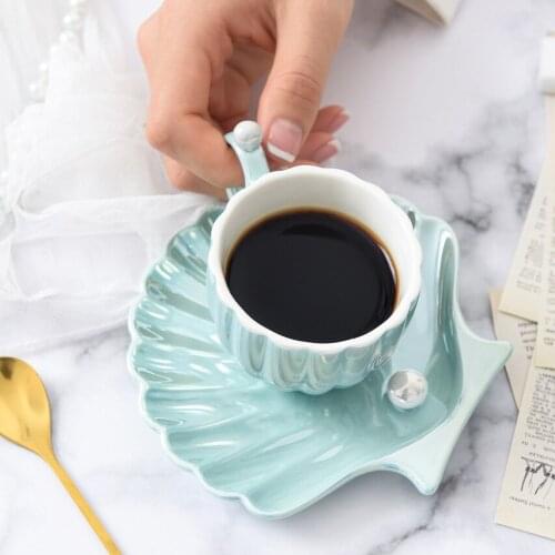 Japanese Pearl Shell Small Fresh Cup and Dish macaroon Coffee Cup Afternoon Tea Red Tea Cup fine china Turkey Cup