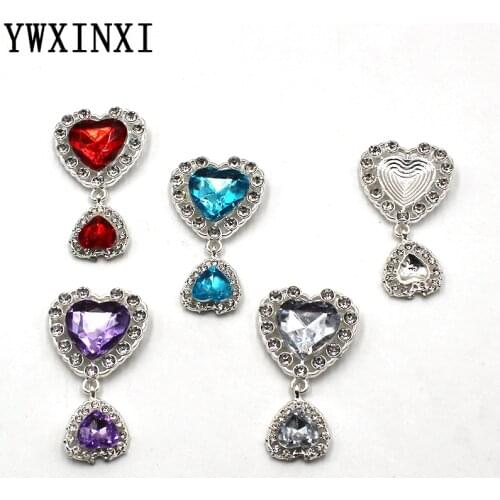 YWXINXI 5Pcs new alloy shiny rhinestone flat brooch, DIY wedding wine bottle invitation peach heart pendant creative decoration