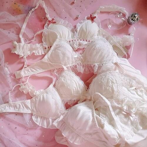 Japanese Sexy Lingerie Sweet Soft sister Cute Girl with no rims Summer High quality Thin cup Bra Lace Princess Underwear Sets