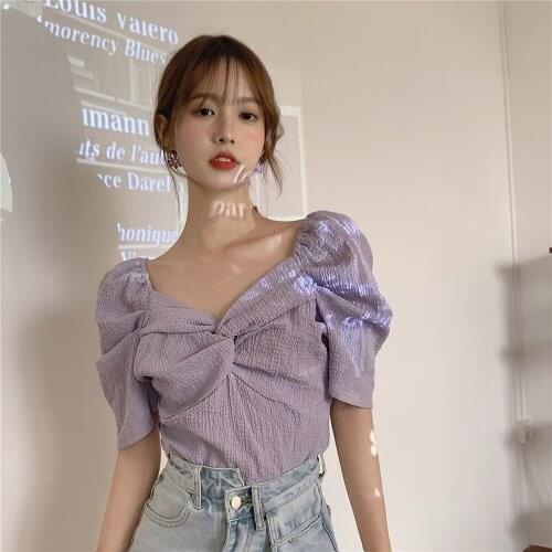 Regular Rushed Korean New Women Tops Cotton Short None Sale Vadim Blusa Plus Size Free Shipping Summer 2020 V-neck Pleated Shirt