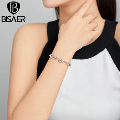 BISAER 925 Sterling Silver Original Bracelet & Bangles For Women Fit DIY The love of Paper Clips Original Jewelry Gift EFB059