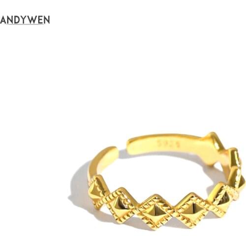 Andywen 925 Sterling Silver Gold Queen Circle Ring Resizable Women Fashion Party Wedding Jewelry For 2020 Rock Punk Circle