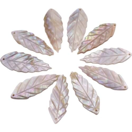 10PCS Leaf Shell Natural Beige White Mother of Pearl Charms Pendant 15mmX40mm