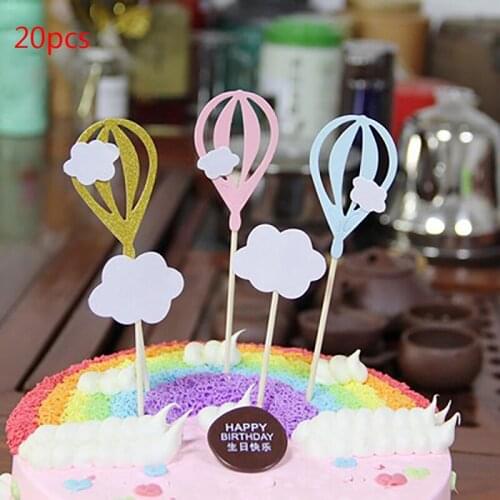 20pcs White Cloud Hot Air Balloon Cake Cupcake Toppers Party Food Fruit Picks