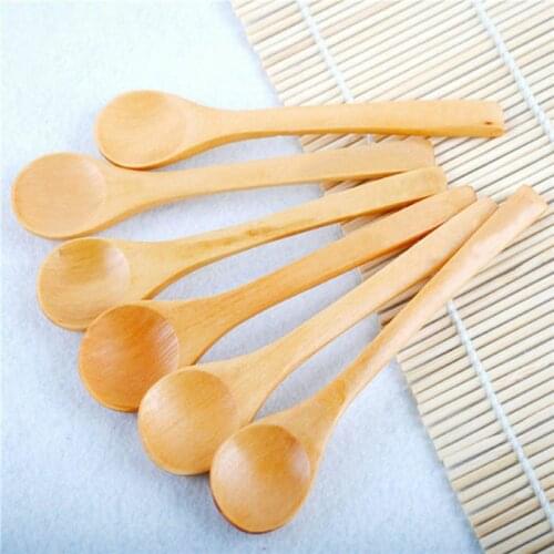 5pcs/Set Bamboo Soup Spoon Kitchen Cooking Teaspoons Condiment Utensil Dessert Ice Cream Spoon