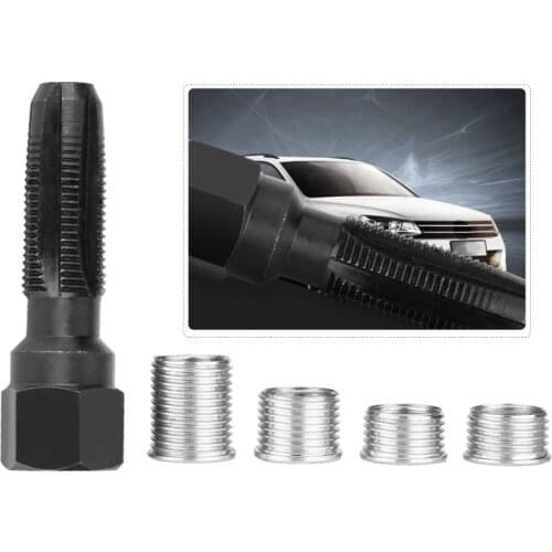 5Pcs/set Carbon Steel Cylinder Head Tap Tools Kit With 4 Sizes Inserts Re-Thread Taps For 14mm 1.25 Sparking Plugs Repair Tools