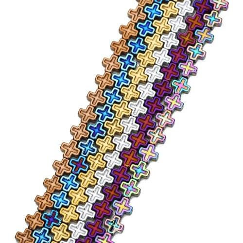 6MM 62pcs Color Plating Hematite Cross Gall Natural Stone Beads Cross Spacer Beads For DIY Jewelry Making Handmake Accessories