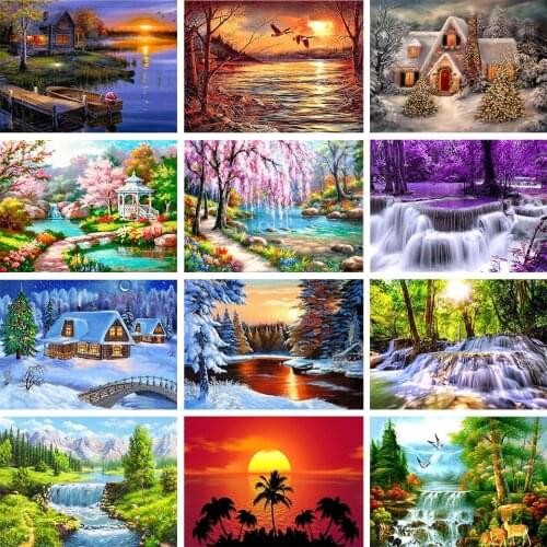 5D DIY Landscape Diamond Painting Picture Full Square Full Diamond Embroidery Rhinestone Picture Home Decor Cross Stitch Kit