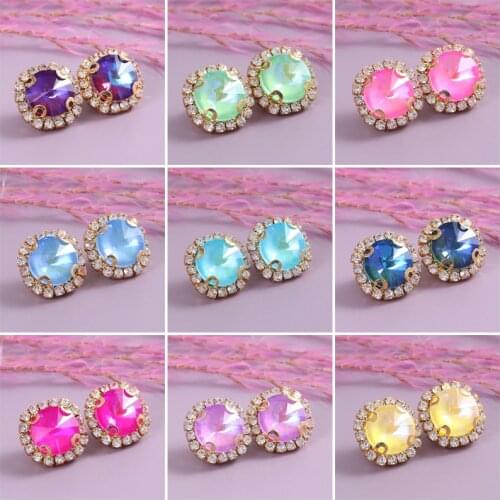 Glitter Glass Sew On Rhinestones With Gold Claw 10mm 12mm Round Mocha Crystals Stones For Needlework Diy Fabric Sewing Supplies