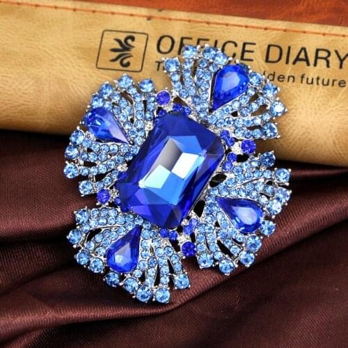 Luxury Rhinestone Brooches Pin Large Blue Crystal Broach DIY Cake Decoration Wedding Brooch Bouquet Jewelry Accessories AE047